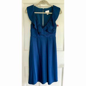 J.Crew Blue Flutter/Ruffled V-Neck Dress